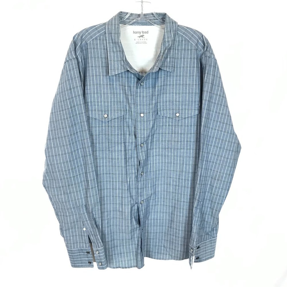 Mens Size XL Horny Toad Toad & Co. Blue Pure Organic Cotton Pearl Snap Shirt